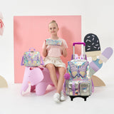 Meetbelify Butterfly Rolling Backpack for Girls Backpack with Wheels for Elementary Student Kids Luggage Travel Suitcase for Girls Ages 6-8