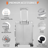 UrbanExplorer All Aluminum Carry On Luggage 22x14x9 Airline Approved Heavy Duty Hard Shell Suitcases Zipperless Suitcase with TSA Lock, Sliver, 20 Inch