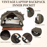 Yamons Genuine Leather Backpack for Men, Waxed Canvas Backpack Shoulder Rucksack with Toiletry Vintage Backpack for Travel,Camping, Hiking(Army Green)