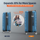 SHOWKOO Luggage Sets Expandable 100% PC Durable Suitcase Sets Double Wheels TSA Lock 4 Piece Luggage Set Navy