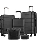 Luggage Sets 5 Piece, H1F Hardside Suitcase With Wheels - Spinner Wheels, TSA Lock, Includes Tote Bag（FX-Lite,Black,5 Piece Sets）
