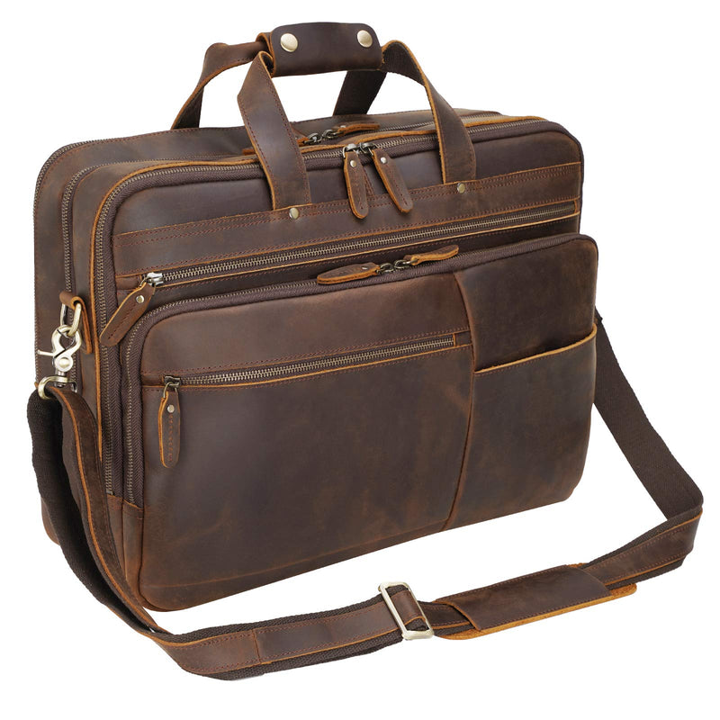 Polare X-Large 18" Full Grain Leather Briefcase For Men Business Travel Case Messenger Bag Fits 17.3" Laptop (Brown)