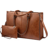 LOVEVOOK Laptop Tote Bag for Women, 15.6 Inch Large Capacity Vintage Leather Work Computer Bag, Business Casual Shoulder Handbag, Dark Brown