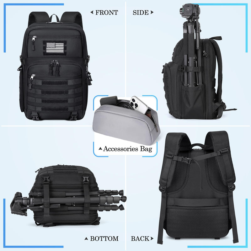 SDYSM Camera Backpack Bag Professional for DSLR/SLR Mirrorless Camera Waterproof 15.6 inch Tactical Camera Bags for Photographers with Rain Cover, Tripod Holder, Small Bag Photography Backpack Case