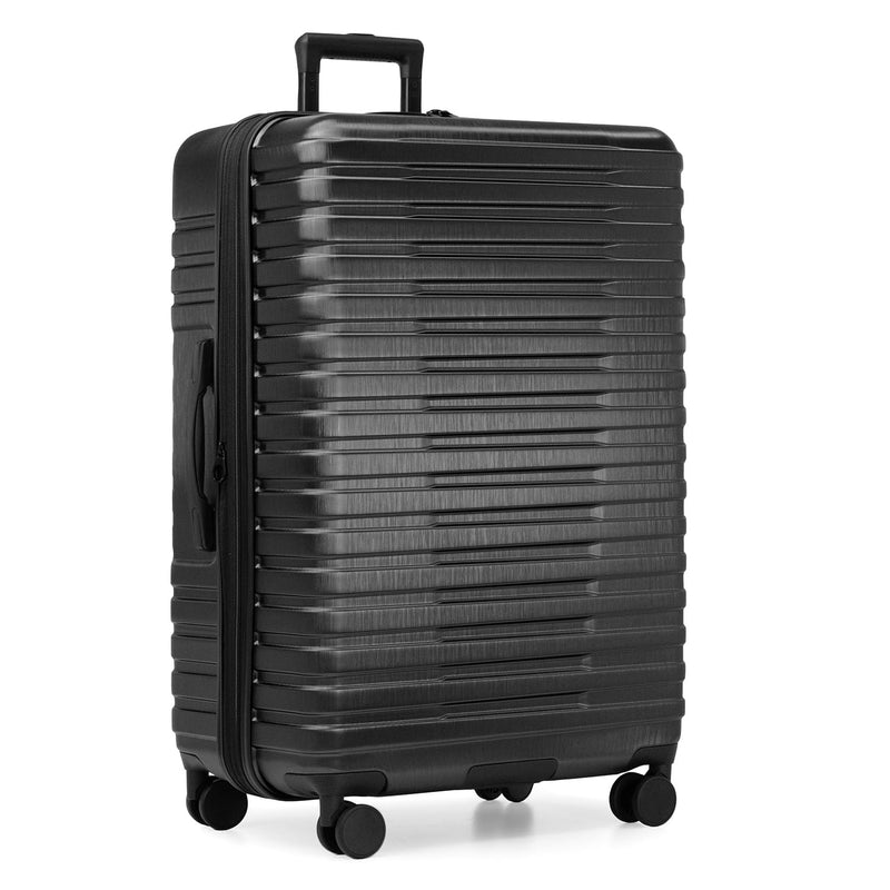 U.S. Traveler Boren Polycarbonate Hardside Rugged Travel Suitcase Luggage with 8 Spinner Wheels, Aluminum Handle, Black, Checked-Large 30-Inch