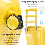 Luccalily 2 Pcs ABS Spinner Luggage Set - 14" Cosmetic Case & 20" Carry-On with Combination Lock, Front Opening Design, Yellow