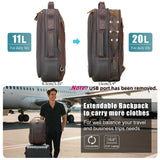 Masa Kawa Leather 15.6" Laptop Backpack for Men Convertible Briefcase Backpacks Expandable Vintage Business Work Travel Rucksack Daypack, Brown