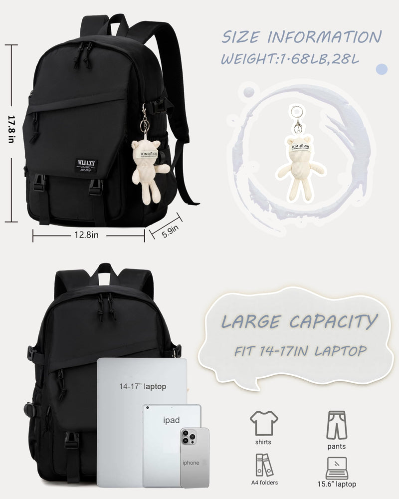 Caoroky knight College School Bag for Men Women Laptop Backpack 15.6 Inch Anti Theft Travel Daypack Large Elementary Middle High Bookbags for Teens Girls Boys Students-Large,black
