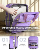 Underseat Carry On Luggage with Wheels, Airline Approved Personal Item Luggage, 16-Inch Multi-functional Underseat Luggage, Lightweight Overnight Suitcase for Women, Bussiness, Travel, Purple