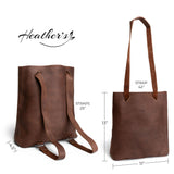 Heather's, Convertible Backpack to Shoulder Bag, Spacious Crossbody for Women, Squared Purse, Small Diaper Caddy, Commuting and Traveling, Full Grain Leather, Handmade, Bourbon Brown