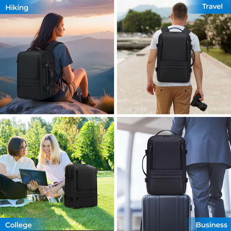 Rcrirth Carry On Travel Backpack for Airplanes | 35L Suitcase Backpack Luggage Business Weekender Bag - Expandable Travel Carry On Flight Approved for Men Women - Black
