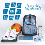 Gym Backpack with Shoe & Computer Compartment, with Drawstring Single Mesh Ball Bag for Carrying Basketball Volleyball Soccer Football Lightweight Workout Backpack for Swim Gym Travel and College