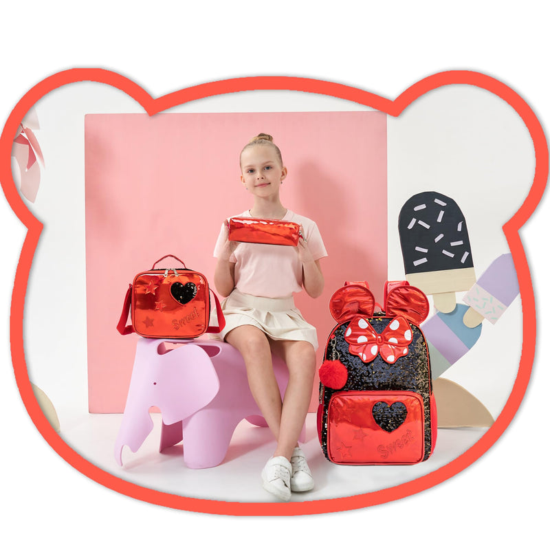 Meetbelify Backpack for Girls 16" Backpacks for Girls for School Sequin Backpack with Lunch Box for Elementary Students