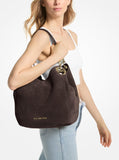 Michael Kors Lillie Large Chain Shoulder Tote, Gold-Tone Hardware/Suede Leather/Chocolate