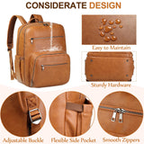 VASCHY Diaper Bag Backpack for Mum Dad, Unisex Large Waterproof Vegan Leather Baby Bag with Changing Pad,Insulated Pockets,Padded Laptop Sleeve for Travel,Brown