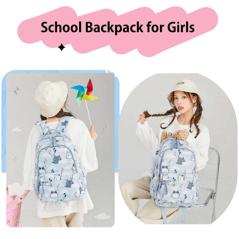 Mfikaryi Backpacks for Girls Cute Cat Backpack Elementary School Backpack Students Bookbag for Girls