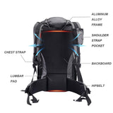 Naturehike Hiking Camping Backpack 45L/65L Lightweight Internal Frame with Rain Cover for Backpacking Outdoor Sports ((60+5) L Black, (60+5) L)