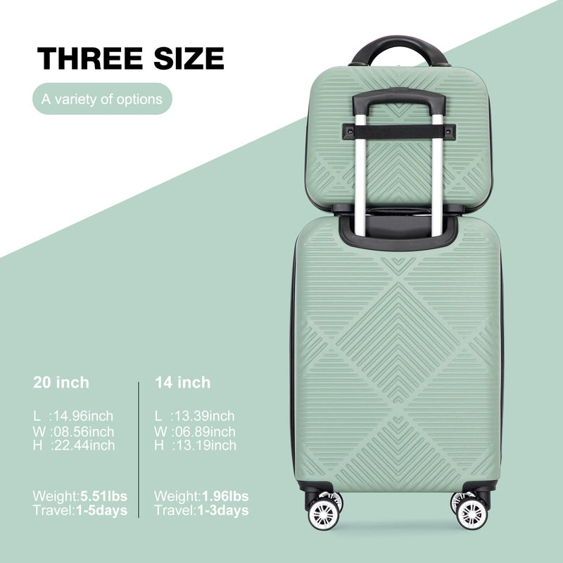 Tripcomp 2 Piece Carry on Luggage Set, Airline Approved 20 Inch Luggage with Cosmetic Case HardShell Suitcase with Spinner Wheels, Lightweight Durable Hardside Suitcases Set, Olive Green