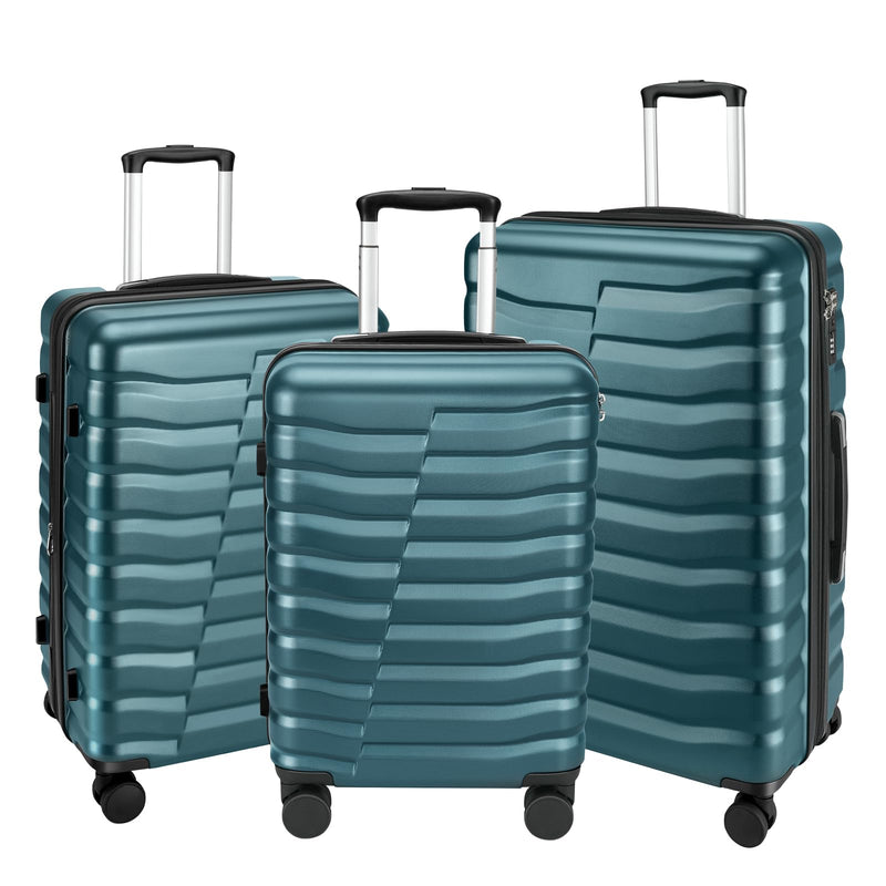 WireHot Lightweight Luggage with Spinner Wheels & YKK Zipper, 3-Piece Suitcase ABS+PC Hardside Hard Shell Luggage Set with TSA Lock, Teal Blue (20+24+28 inch)