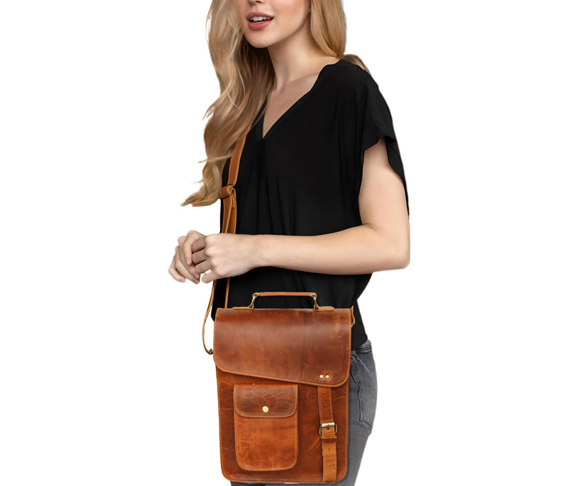 13" leather messenger bag laptop case office briefcase gift for men computer distressed shoulder bag