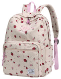 VASCHY Corduroy Backpack for Girls, Lightweight School Bag for Elementary, Middle & High School, Teen Bookbag, Women’s Casual Travel Daypack Strawberry