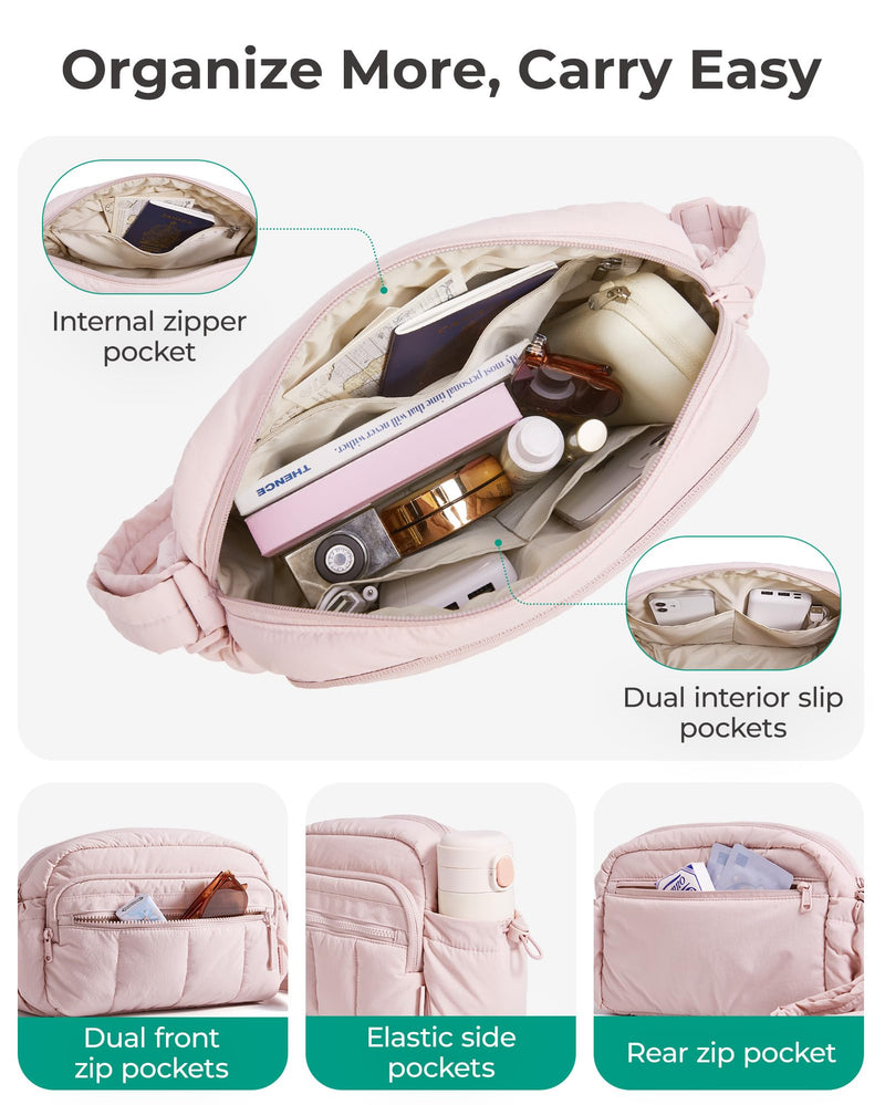 BAGSMART Anti Theft Crossbody Bags for Women Travel Purse, Medium Quilted Puffy cross body bag, Handbags Shoulder Purses, Brown-medium