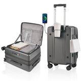 ISLAND ELEPHANT Expandable 20Inch Carry On Luggage Airline Approved - Top Opening Hardside Travel Suitcase Unbreakable -with Cup Holder,USB Charge,Side Pothook, 360°Spinner Wheels, TSA Lock-Grey