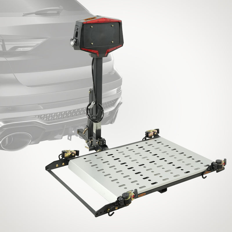 Rockland Electric Wheelchair/Scooter Carrier with Automatic Lift, 350 LBS Capacity, Foldable Design, Manual Crank for 2" Hitch Receiver, Heavy-Duty Mobility Lift for Easy Transport