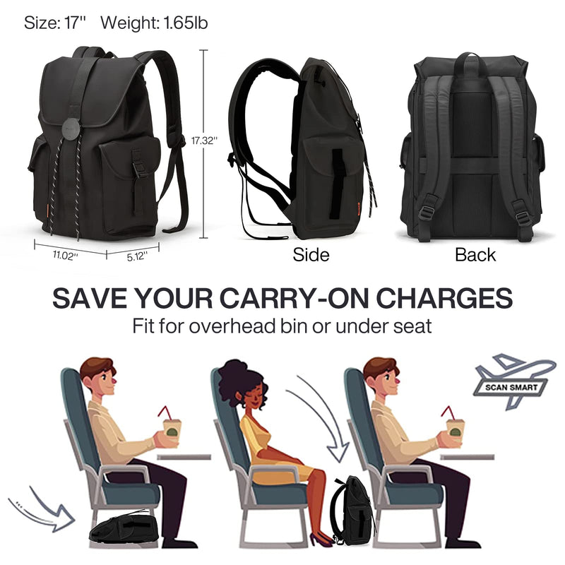 mixi Travel Laptop Backpack for Women & Men Carry On Backpack fits 16'' Laptop, Waterproof Lightweight Casual Hiking Weekender Bags Rucksack,17 Inch, Knight Black