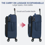 KROSER Softside Expandable Carry On Luggage with Front Business Pockets，20 Inch Suitcases with Spinner Wheels & Built-in TSA Lock, Durable Suitcase Rolling Luggage with USB Port, Navy
