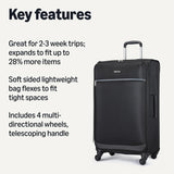 Amazon Basics 28" Large Checked Softside Expandable Suitcase with 360-Degree Multi-directional Spinner Wheels, Expandable Capacity, Zippered Pockets, Telescoping Handle, Black