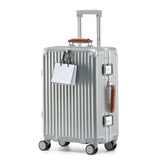 26 Inch Hardside Checked Luggage with Leather Handle, PC Zipperless Suitcase with Spinner Wheels and TSA Locks, Lightweight Checked Luggage for Travel, Silver
