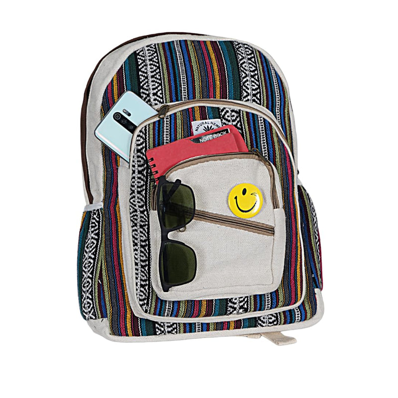 Marubhumi Natural Himalayan Hemp Backpack: Large, multi-pocket canvas travel laptop backpack; casual hippie daypack bag fits 15.6-inch | Backpacks4Less
