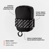LEZYNE Road Caddy Compact Bike Saddle Bag - Lightweight Durable Nylon Cycling Under Seat Pouch with Velcro Attachment, Clamshell Opening & Reflective Accents for Road Bikes & Commuters, 0.4L Capacity