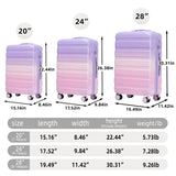 Zentrava Luggage Sets 3 Piece, Hardshell PC Luggage Set with Spinner Wheel, Lightweight Durable Carry on Suitcase with Gradient Color, Combination Lock for Men Women (Pink+Purple)