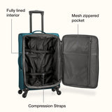 U.S. Traveler Anzio Softside Expandable Luggage with Spinner Wheels, Teal, 26-Inch Medium