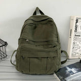 GAMLFL Military Green Canvas Backpack for Women & Men Retro Aesthetic Rucksack Basic Backpack for High School/College Students Travel Laptop Bag