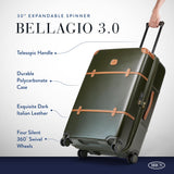Bric's Bellagio 3.0 Spinner Trunk- Luxury Hardshell Check In Luggage with Large Wheels, Telescopic Handle, Leather Detailing - Expandable Rolling Suitcase - 30", Black