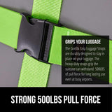 GORILLA GRIP Heavy Duty 4 Pack Adjustable Luggage Straps for Suitcases, Easy to Identify Travel Belt Connector Holds Suitcase Together, Extends Life of Bag, Strap Connects Two Bags, Accessories Green