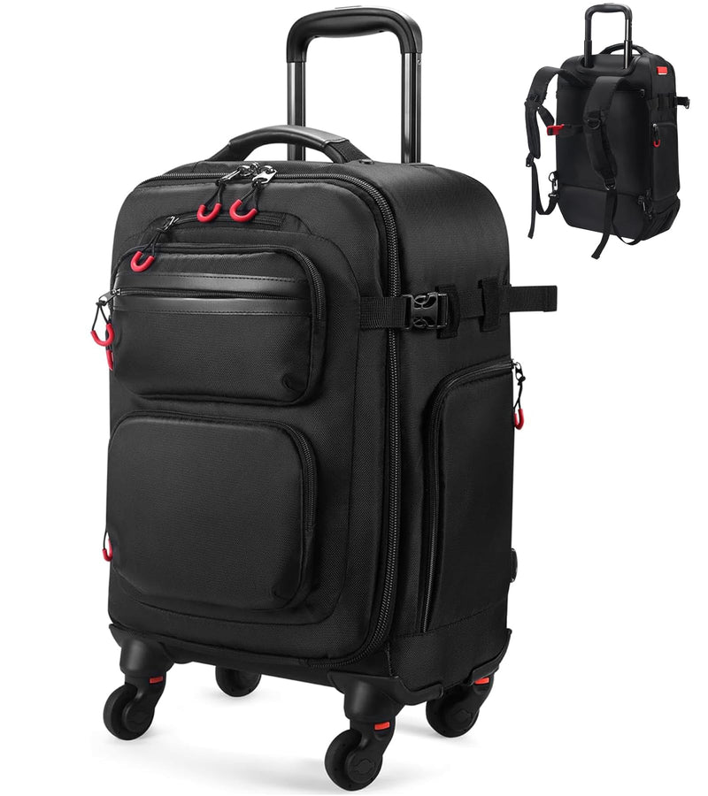 Rolling Backpack with Wheels – Airline Approved Underseat Carry-On Luggage 18x14x8, Water-Resistant Personal Item Bag with 2 Extra Replacement Wheels, Fits 15.6 Inch Laptop, Travel Backpack for Men