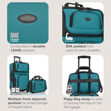 U.S. Traveler Rio Lightweight Softside Rolling Carry-on Suitcase, 2-Wheel Set, Teal