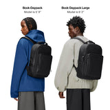 RAINS Book Daypack Large Black Laptop Backpack for Men and Women, Waterproof Black Minimalist Commuter Bag with 15”-16"
