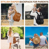 VASCHY Diaper Bag Backpack for Mum Dad, Unisex Large Waterproof Vegan Leather Baby Bag with Changing Pad,Insulated Pockets,Padded Laptop Sleeve for Travel,Black