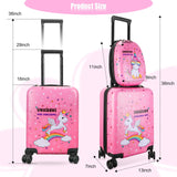 Weewooday Kids Luggage and Backpack 18 Suitcase with Spinner Wheel Hard Case Travel 13 Backpack Girl Suitcase Set for Kids Travel Supplies(Pink,Unicorn Style)