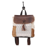 Myra Bag Hanging Buckle Aztec Purse for Women - Canvas Backpack Bag with Real Leather Detailing, Boho Handbags for Women with Cute Diamond Aztec Print, Casual Western Purse for Work, College