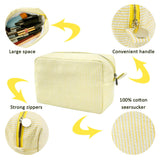 GFU Cosmetic Bags for Women, Seersucker Cosmetic Bag, Travel Toiletry Stripe Makeup Bag, Large Women Aesthetic Organizer Storage Pouch, Girls Handbags Purses, Yellow