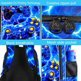 FTJCF 17" Gamer Backpack, Boys Lightning Kids Bookbag with Lunch Box, 3Pcs School Backpacks for Elementary Preschool Kindergarten (Blue)