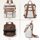 Shrrie Laptop Backpack for Women 15.6 inch,Travel Leather Backpack Purse Nurse Teacher Carry on Backpack Computer Bag,Professional Water-Resistant College Business Work Casual Daypack,Beige with Brown