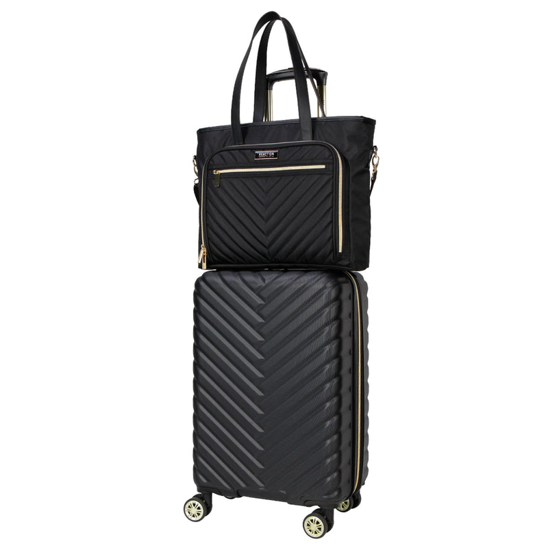 Kenneth Cole REACTION Madison Square Lightweight Hardside Chevron Expandable Spinner Luggage, Black, 2-Piece (20" Carry On + Tote)