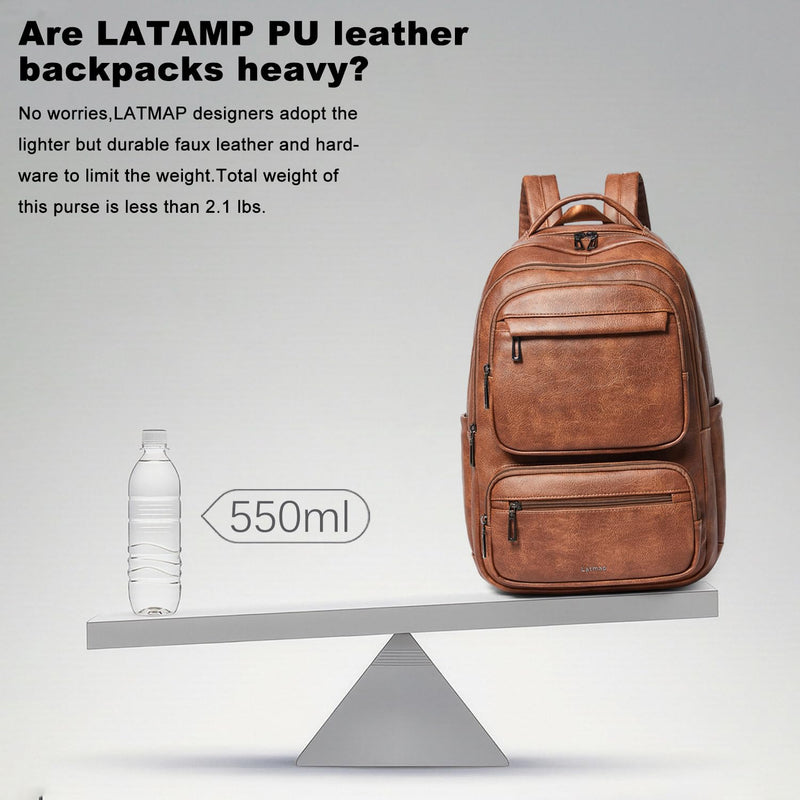 LATMAP 43L Backpack Purse For Women Men Leather Shoulder Diaper Bookbag Tote 17 16 15.6 Inch Laptop Bag Handbags For Travel Work College Large Black